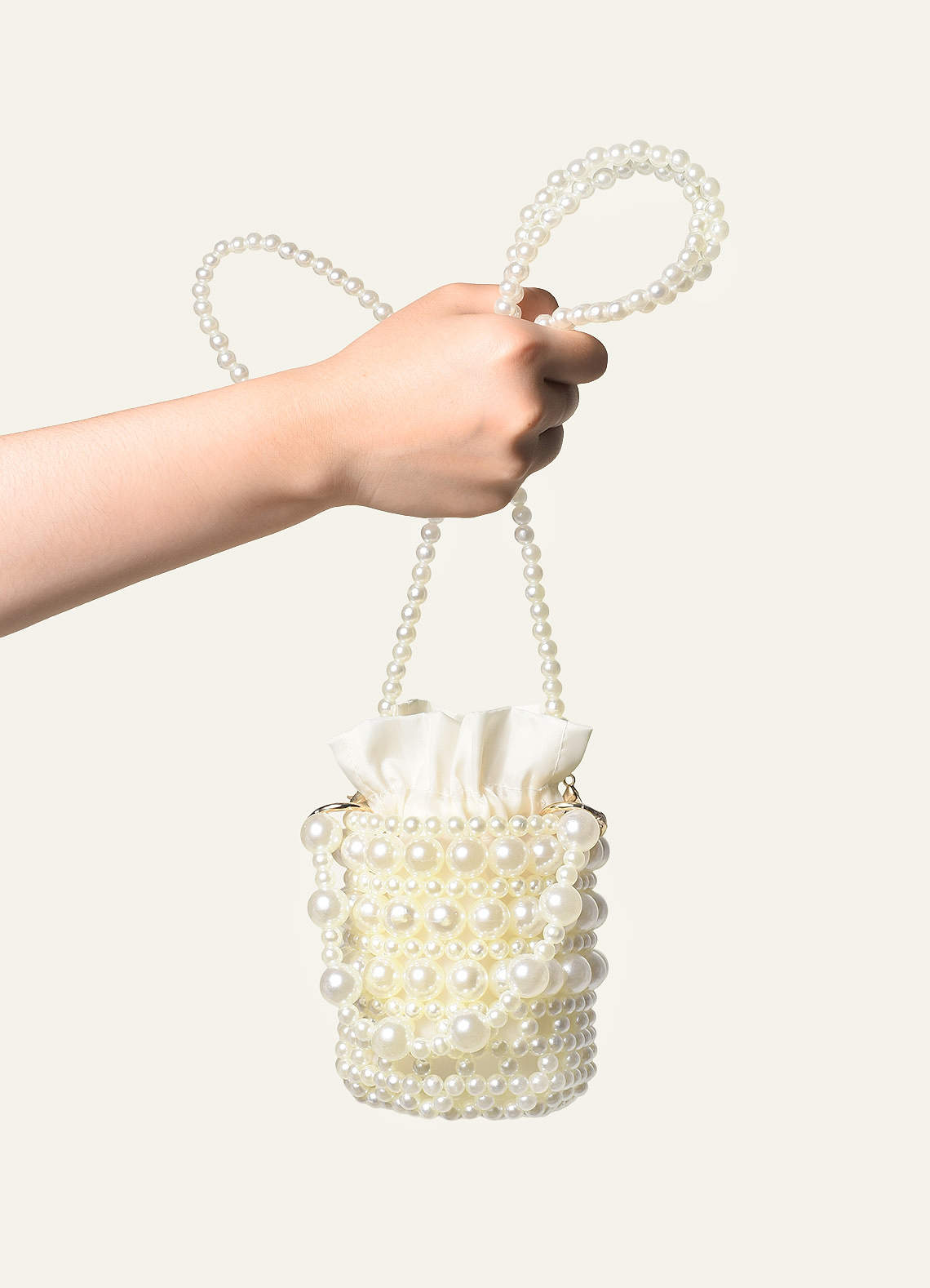 front Pearl Bucket Bag with Dual Detachable Straps