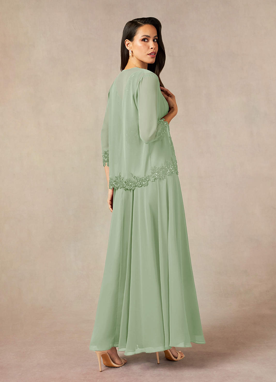 Azazie Devana Vestidos para mãe da noiva Vestido Dusty Sage de Chiffon de Linha A com Lantejoulas image1