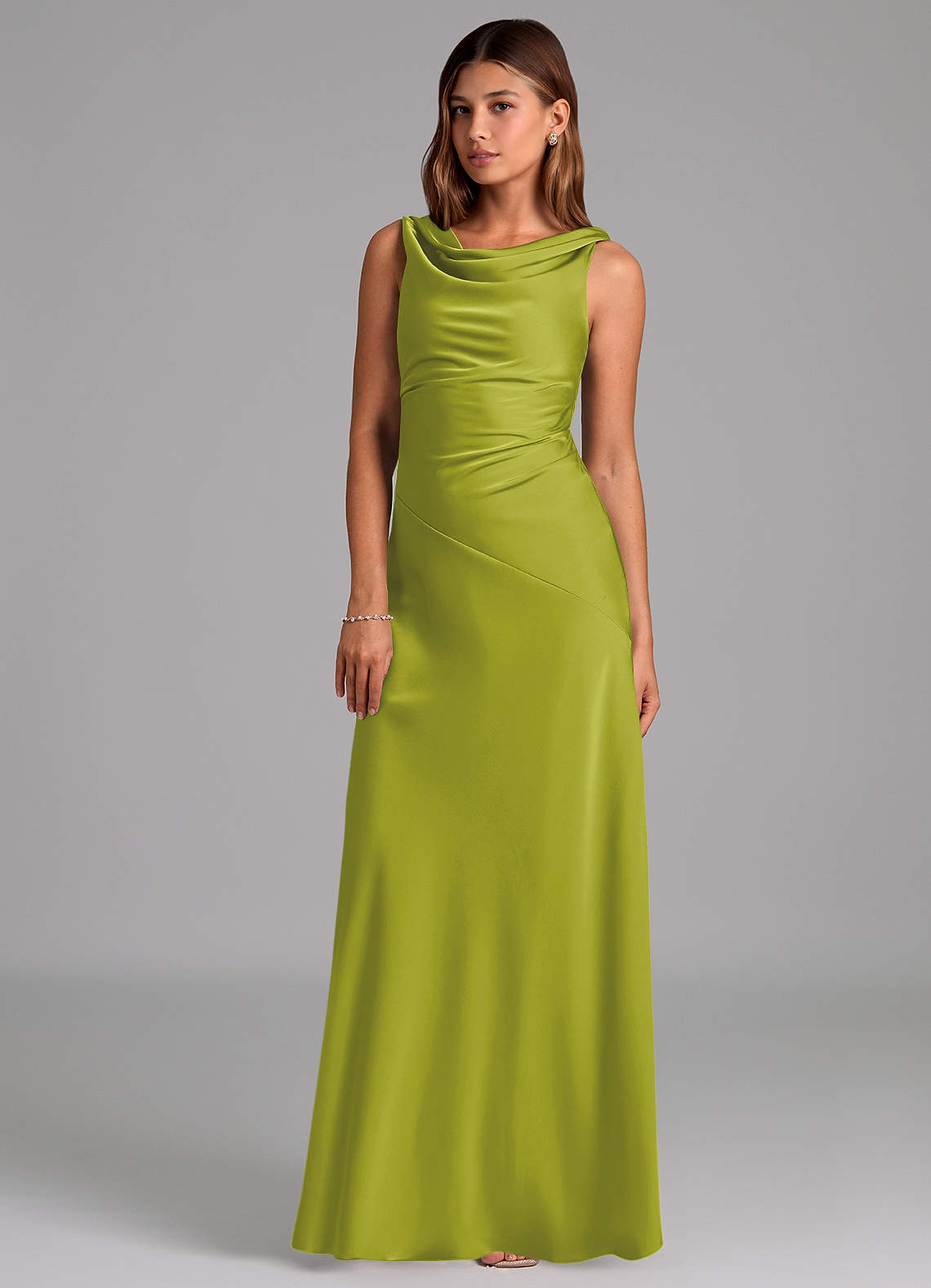 neon green satin bridesmaid dresses Azazie Nerine Lemongrass Stretch Â Featuring Lace