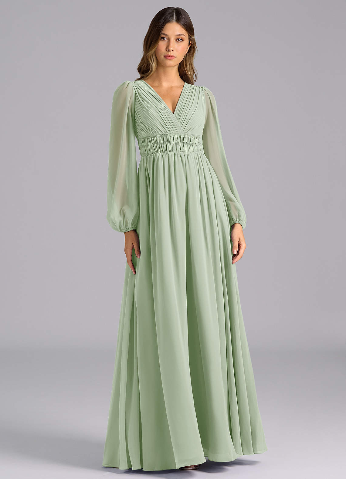 long sleeve sage green dress Formal Dress: La Femme 31909 Dusty Sage / 4 Package Contents Iris Long Sleeve Satin Maxi