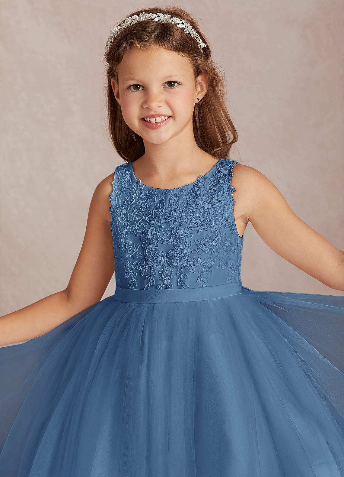 Azazie Calla Steel Blue Ball Gown Lace Tulle Dress Azazie CA