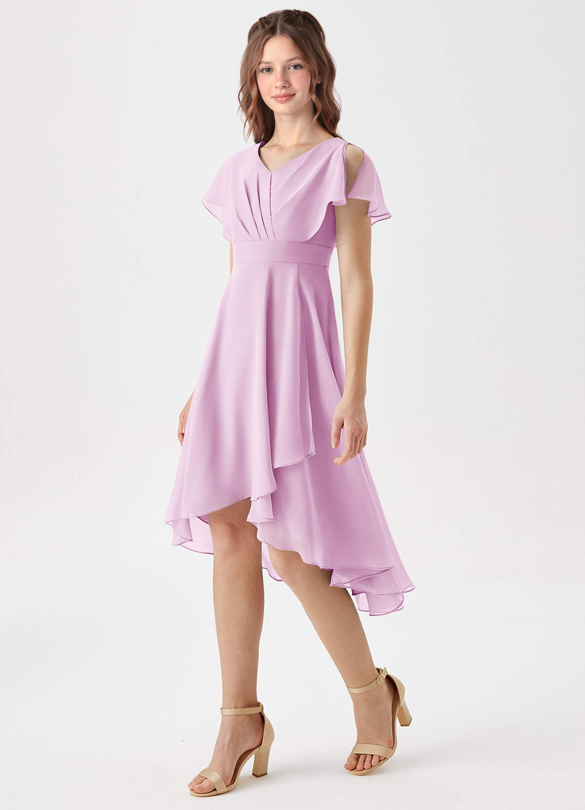 Azazie Graciela Junior Candy Pink A-Line Pleated Chiffon Dress image1
