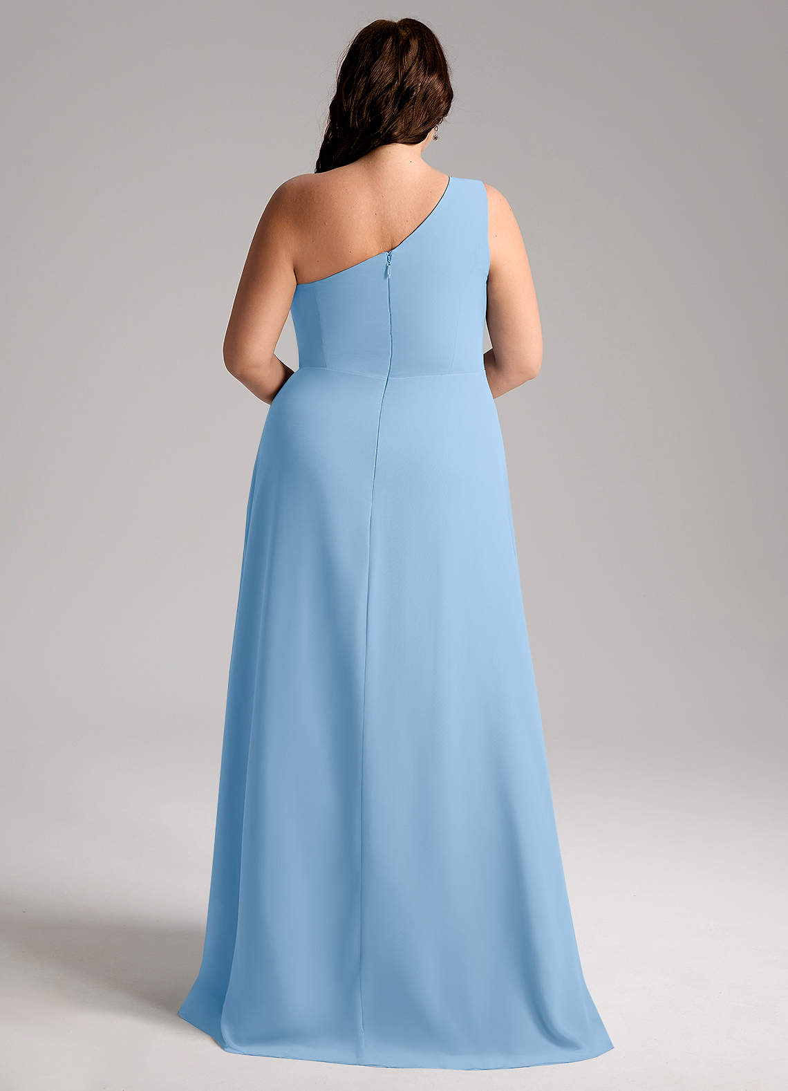 Azazie Brooke Bridesmaid Dresses Powder Blue A-Line One Shoulder Chiffon Dress image8