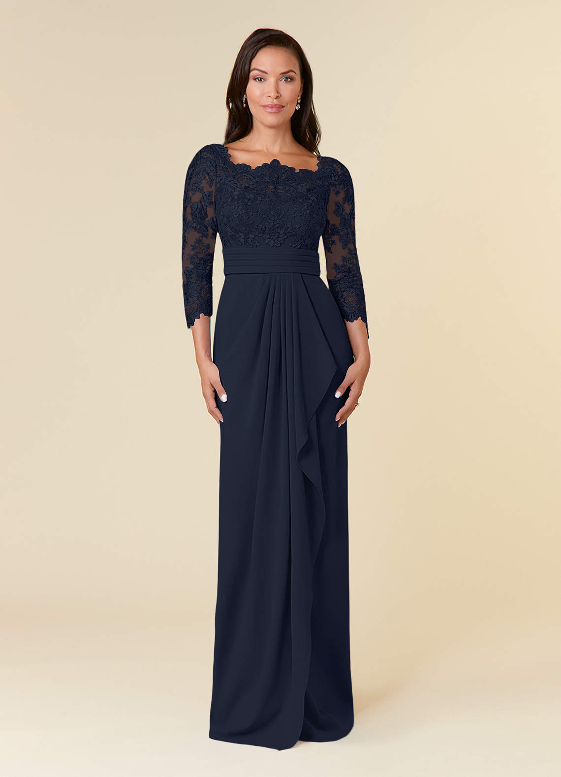 Azazie Bernadine Dark Navy Sheath Lace Dress Ready to Ship | Azazie
