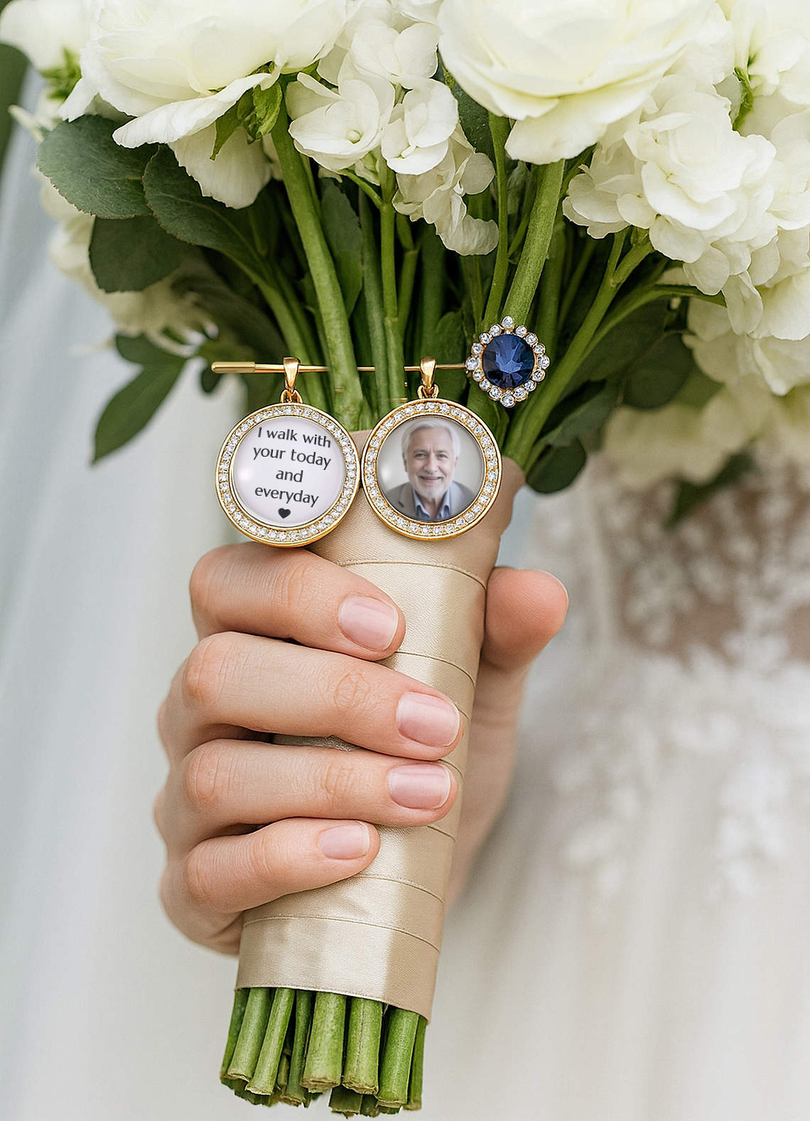 front Custom Photo and Text Bouquet Charm