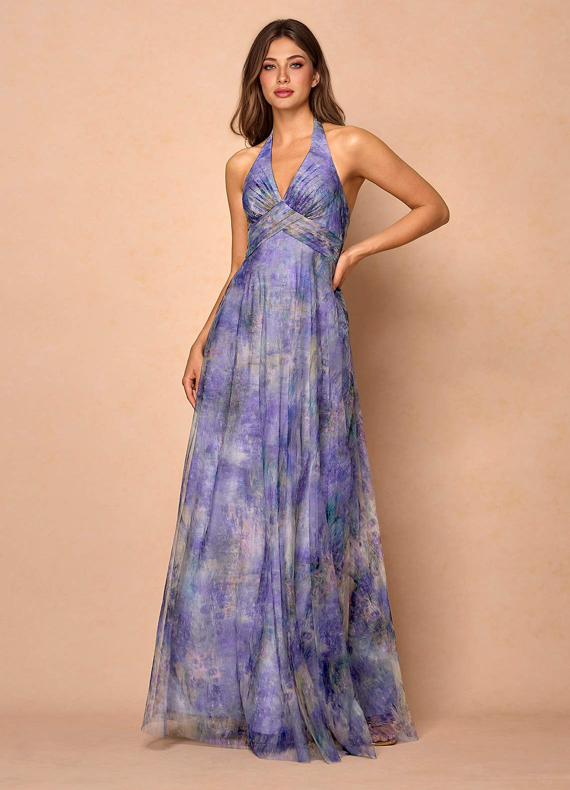 Josee Lilac Pleated Maxi Dress | Azazie CA