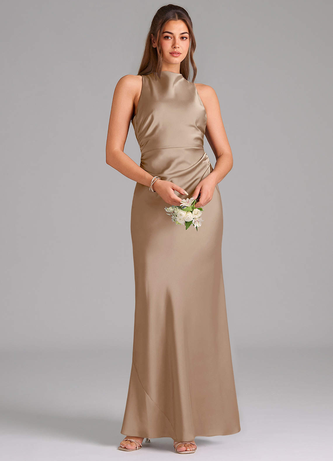 Azazie Evadne Taupe Stretch Satin Bridesmaid Dresses | Azazie