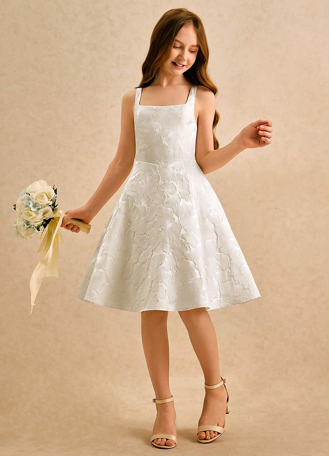 formal white dresses for girls Formal Long White Bridesmaid Girls Dress White 2 / 170 (13-14 Years) main image 1