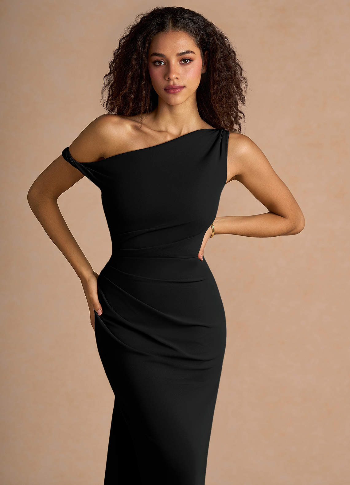 h&m black tunic dress Black One Shoulder Maxi Dress
