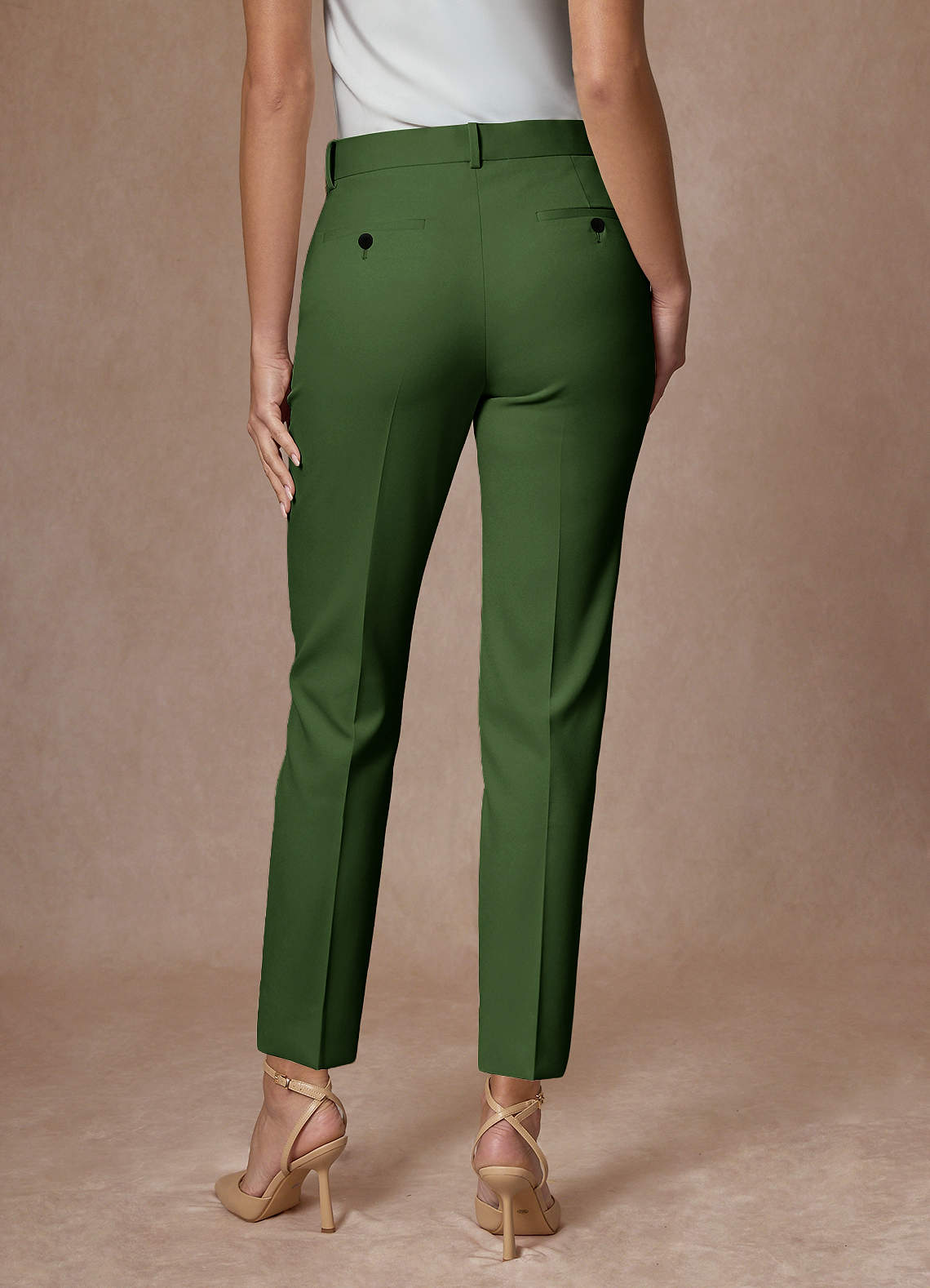 front Whitney Olive Structured Stretch Full Length Dress Pants