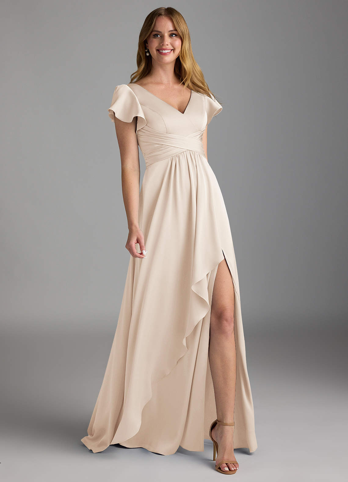 Azazie Omari Bridesmaid Dresses White Alabaster A-Line Stretch Satin Dress image1