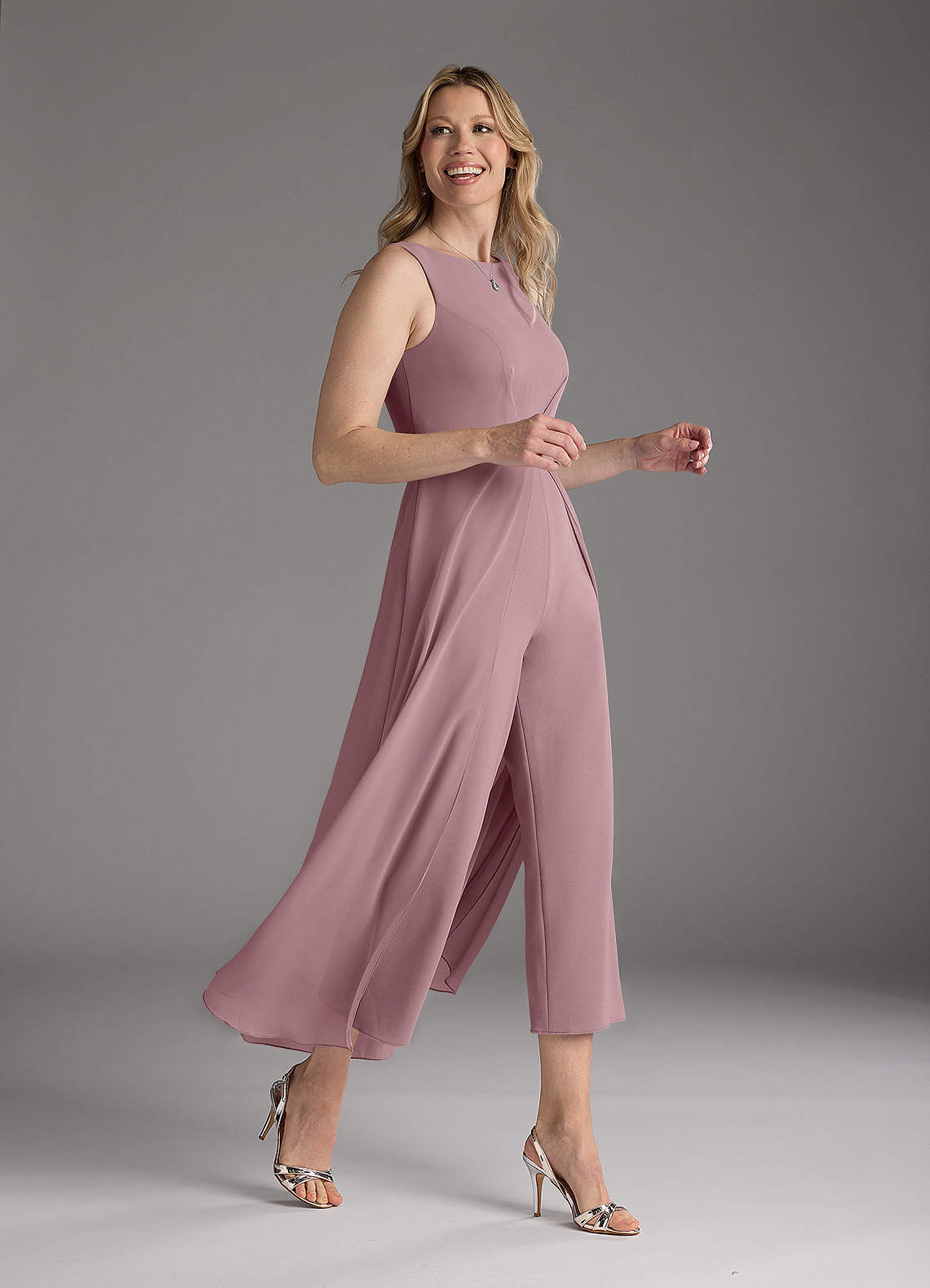 Azazie Anitta Mother of the Bride Dresses Dusty Rose Jumpsuit/Pantsuit Pleated Stretch Crepe Dress image3