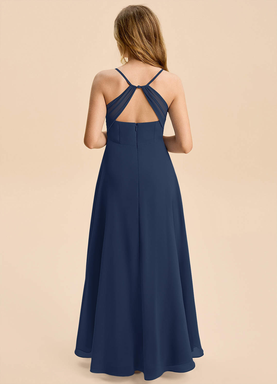 Azazie Gia Junior A-Linie Plissee Chiffon Kleid Dunkelmarine image1