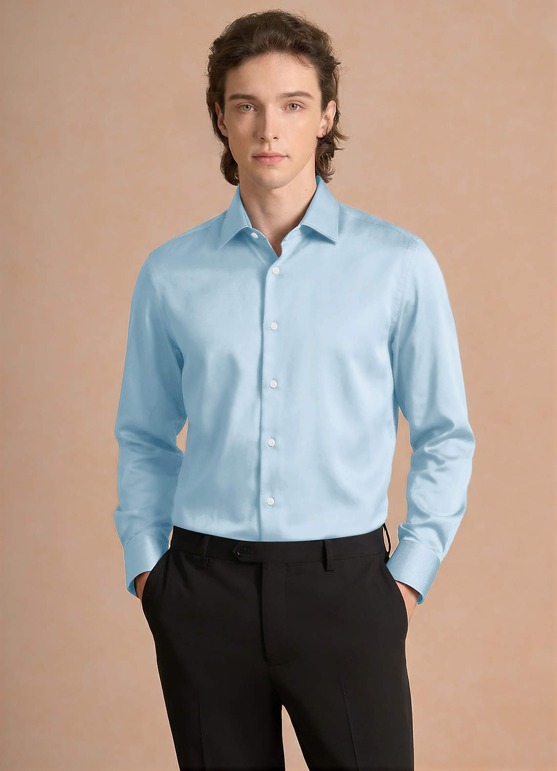 Julian Sky Blue Stretch Satin Dress Shirt