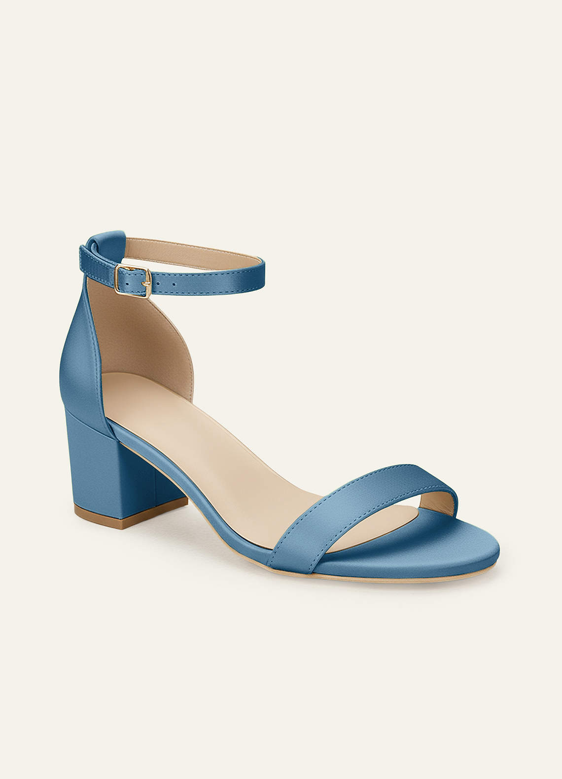 front Sandalias de tacón de bloque con hebilla de una tira de satén mate de color a juego