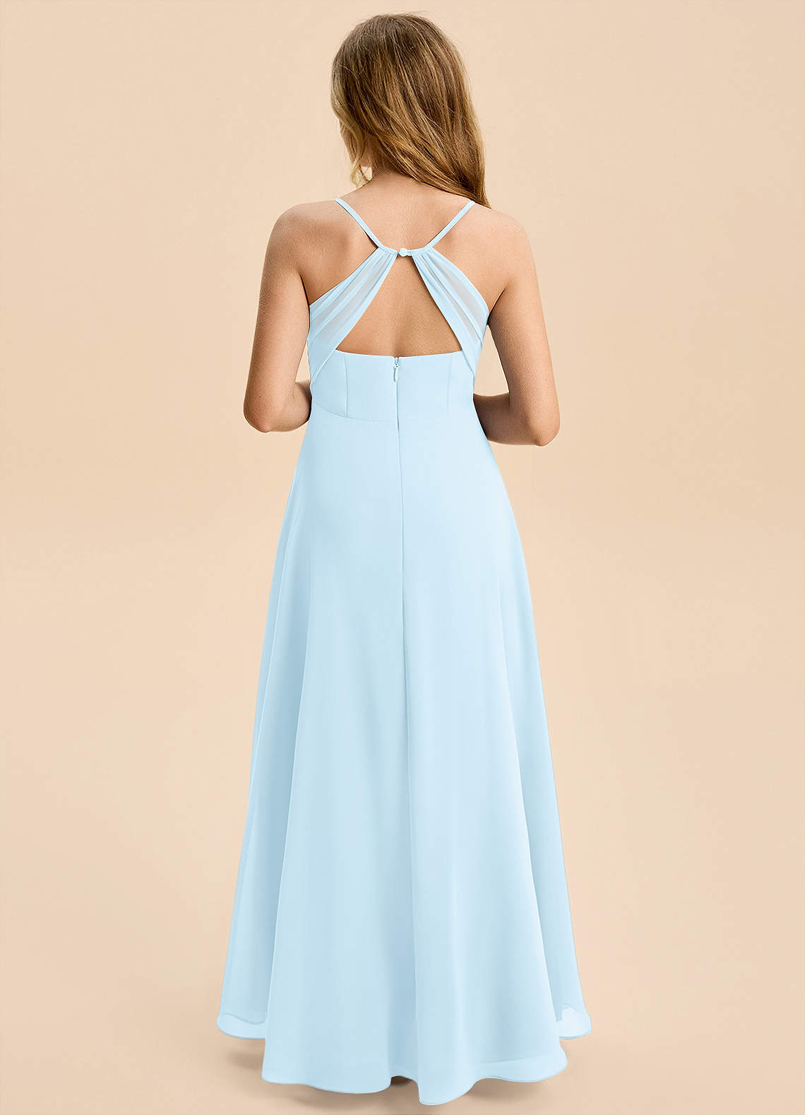 Azazie Gia Junior Sky Blue A-Line Pleated Chiffon Dress image1