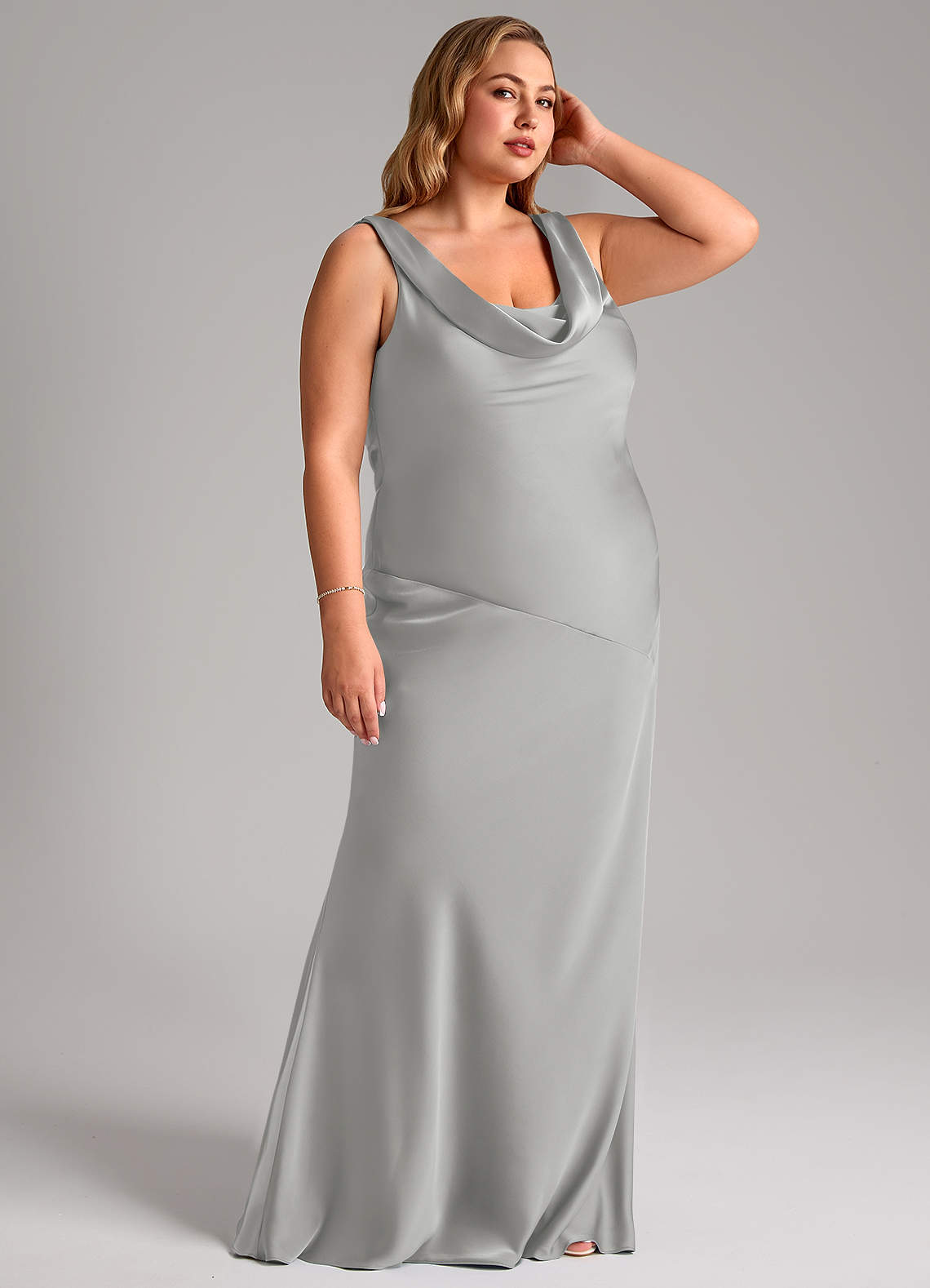 Azazie Rylina Brudtärnklänningar Klä av Sjöjungfru i Stretch Satin Silver image10