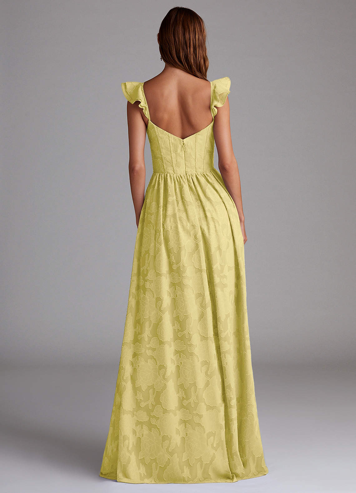 Azazie Denisse Robes de demoiselle d'honneur Robe Trapèze en Blumen-Burnout Rayé Canari image2