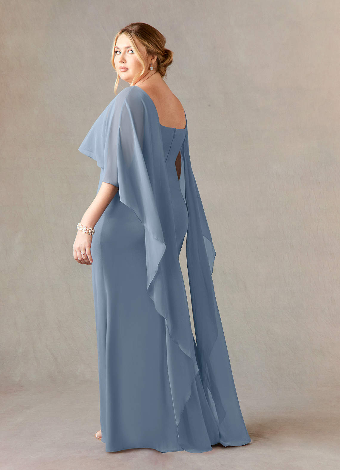 Azazie Dion Mother of the Bride Dresses Dusty Blue Sheath Scoop Stretch Crepe Dress image12