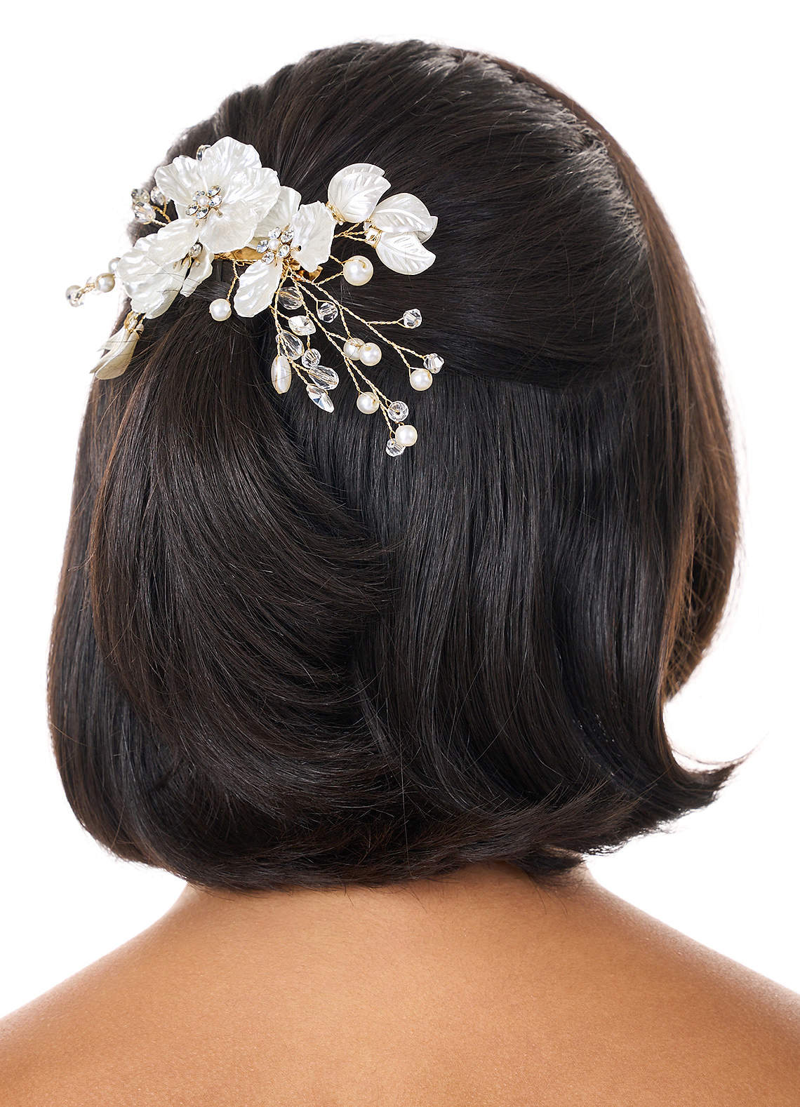 front White Floral And Pearl Crystal Hair Clip