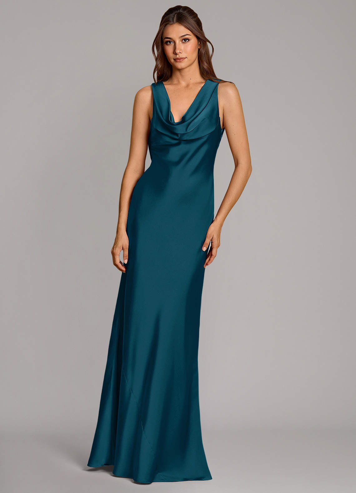 Azazie Cheryl Vestidos de damas de honor Vestido de Azul Tinta de Satén Elástico de Corte Sirena image3