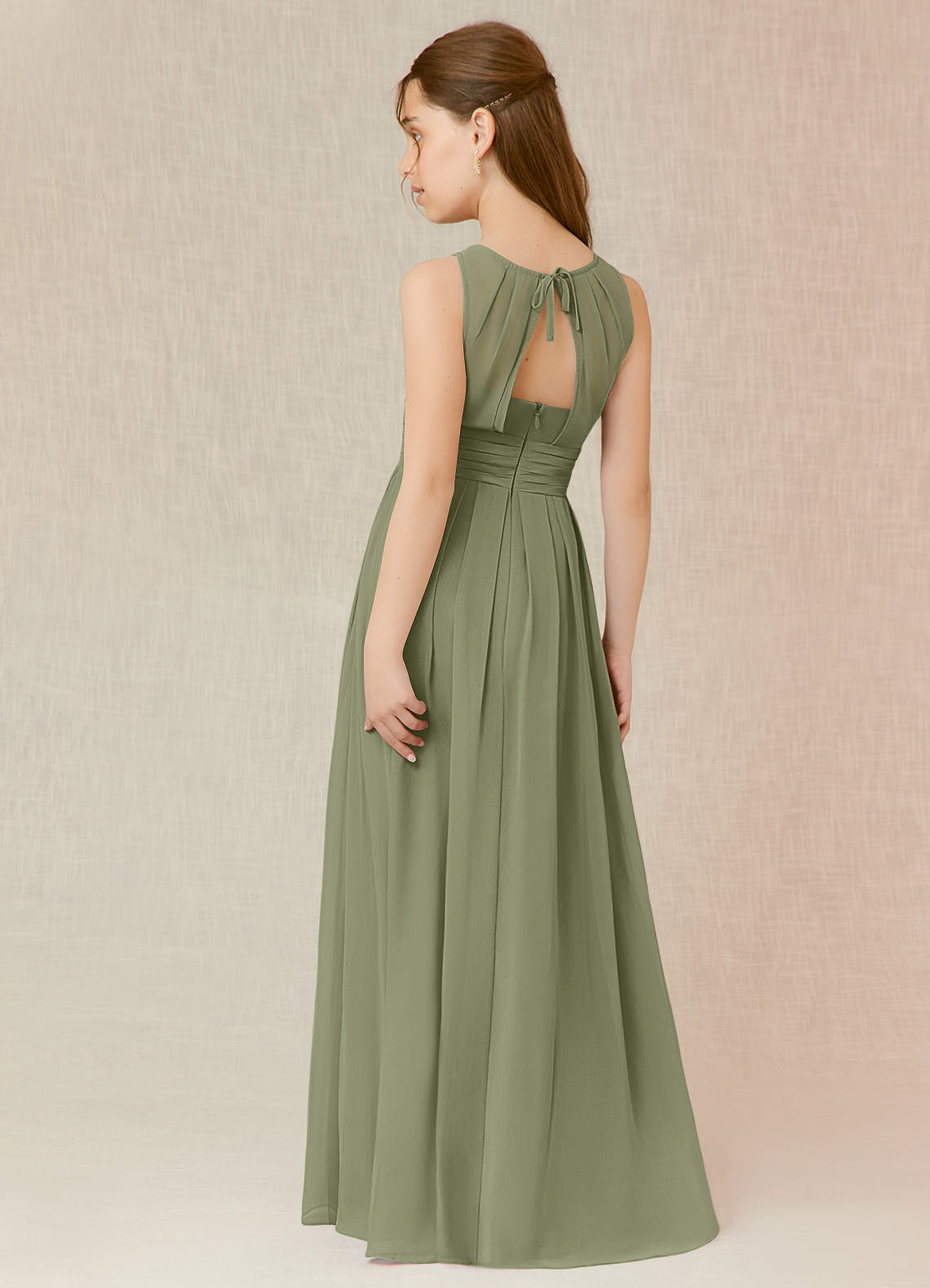 Azazie Bibiane Junior Pistachio A-Line Pleated Chiffon Dress image4