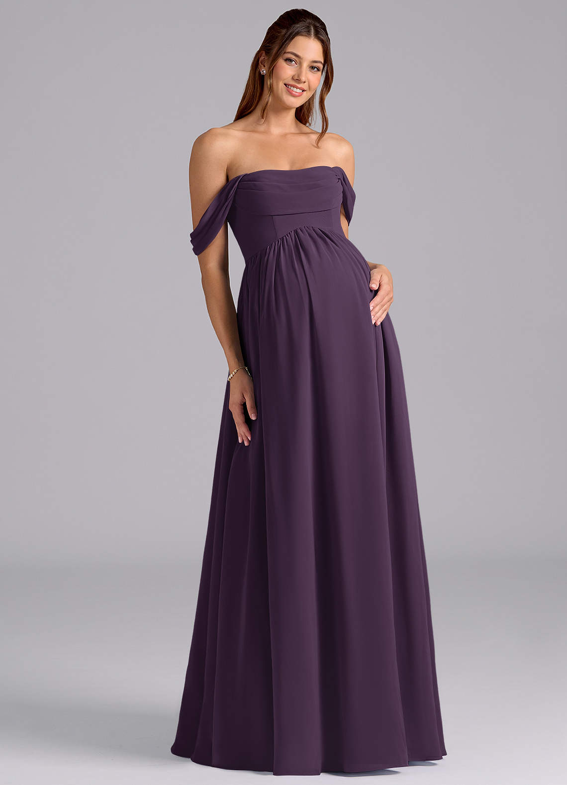 purple maternity bridesmaid dress Azazie Saige
