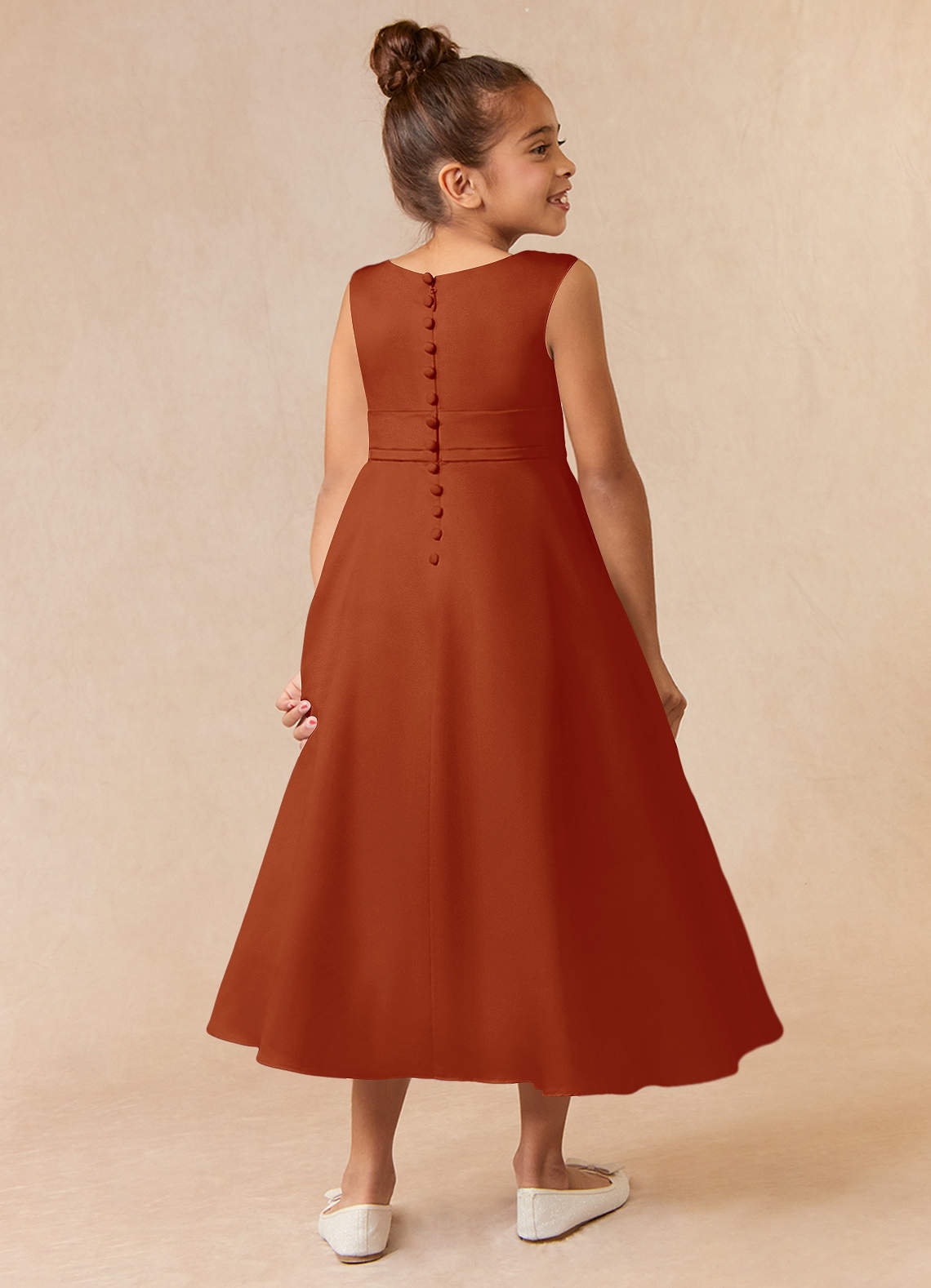 Paprika Azazie Lindy Paprika ALine Pleated Matte Satin Dress Azazie