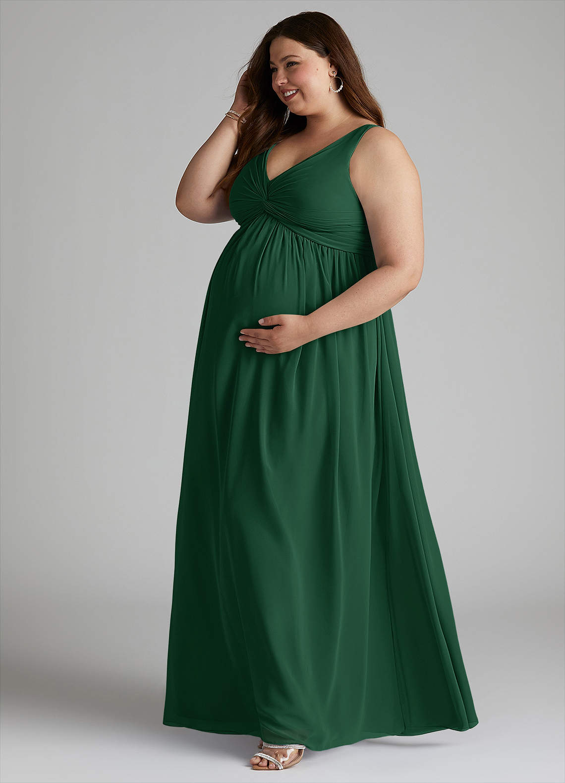 Azazie Yetta Vestidos de dama de honra para maternidade Vestido Linha A Plissado Comprimento do chão Chiffon image9