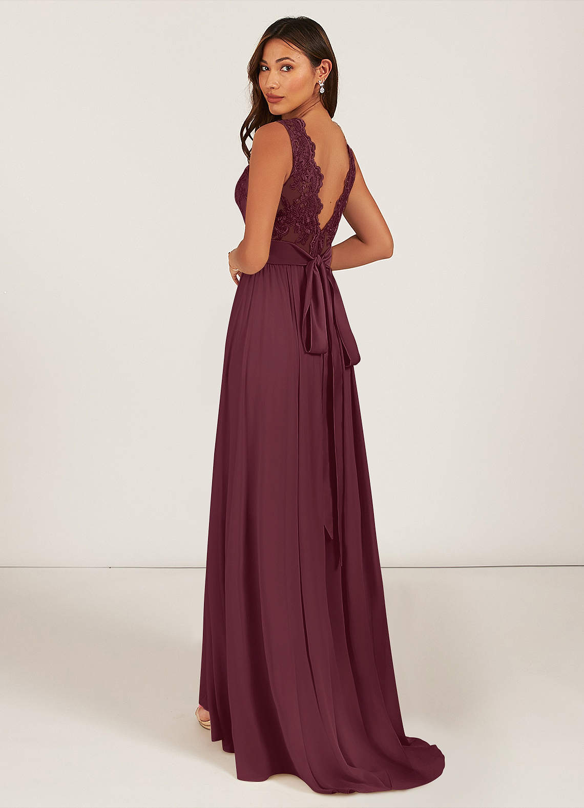 Azazie Gertrude Bridesmaid Dresses Cabernet A-Line Lace Chiffon Dress image4