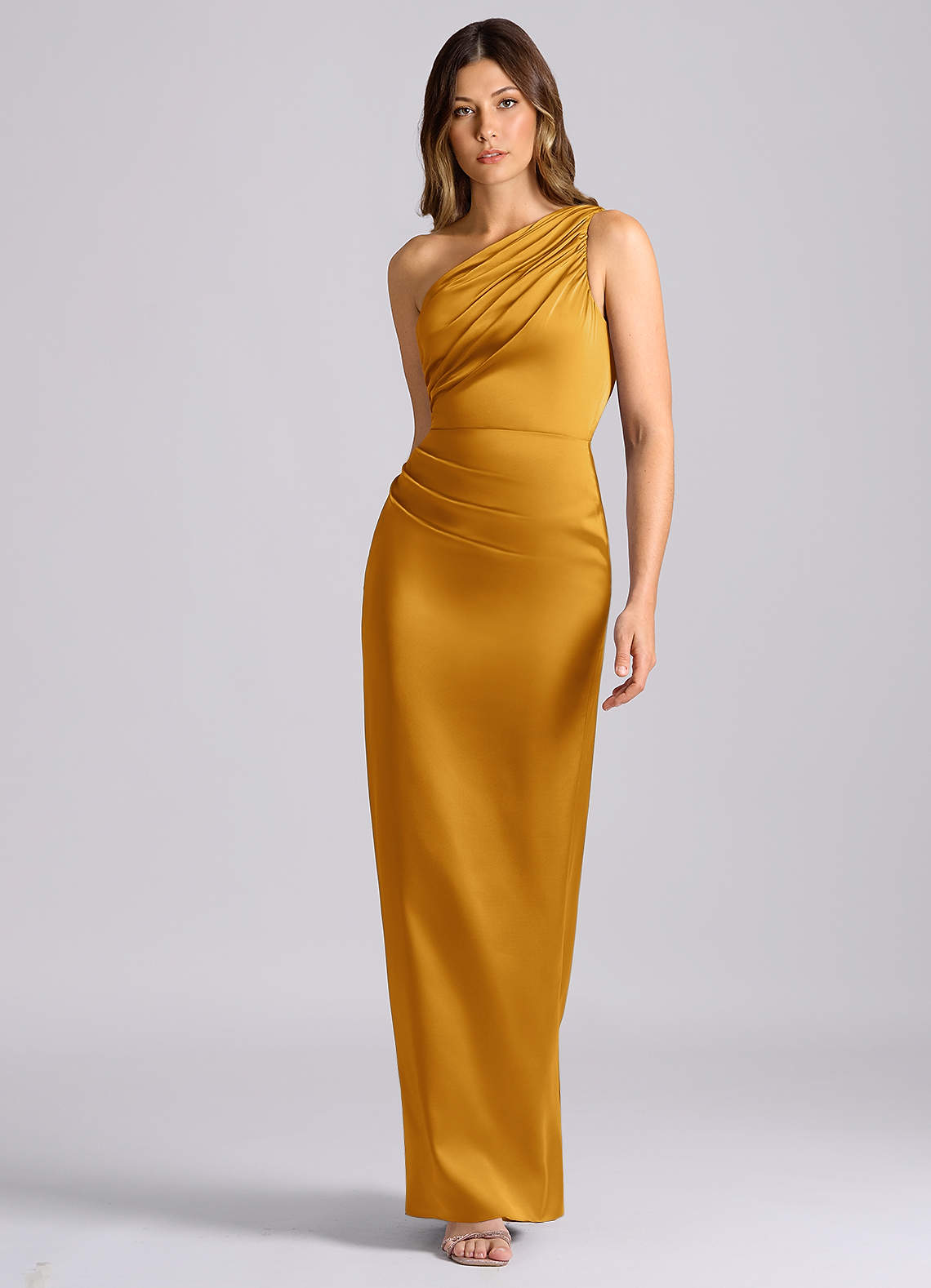 Azazie Akilah Brudepigekjoler Havfrue En skulder Stræk satin Gulv-længde Kjole image3