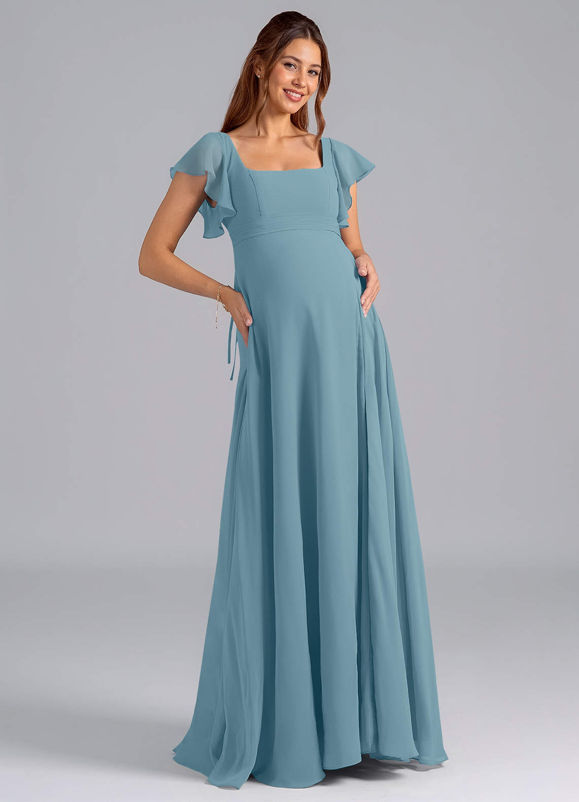 Azazie Bondi vestidos de dama de honor de maternidad Vestido de Corte En A Volante Hasta el suelo Gasa image1