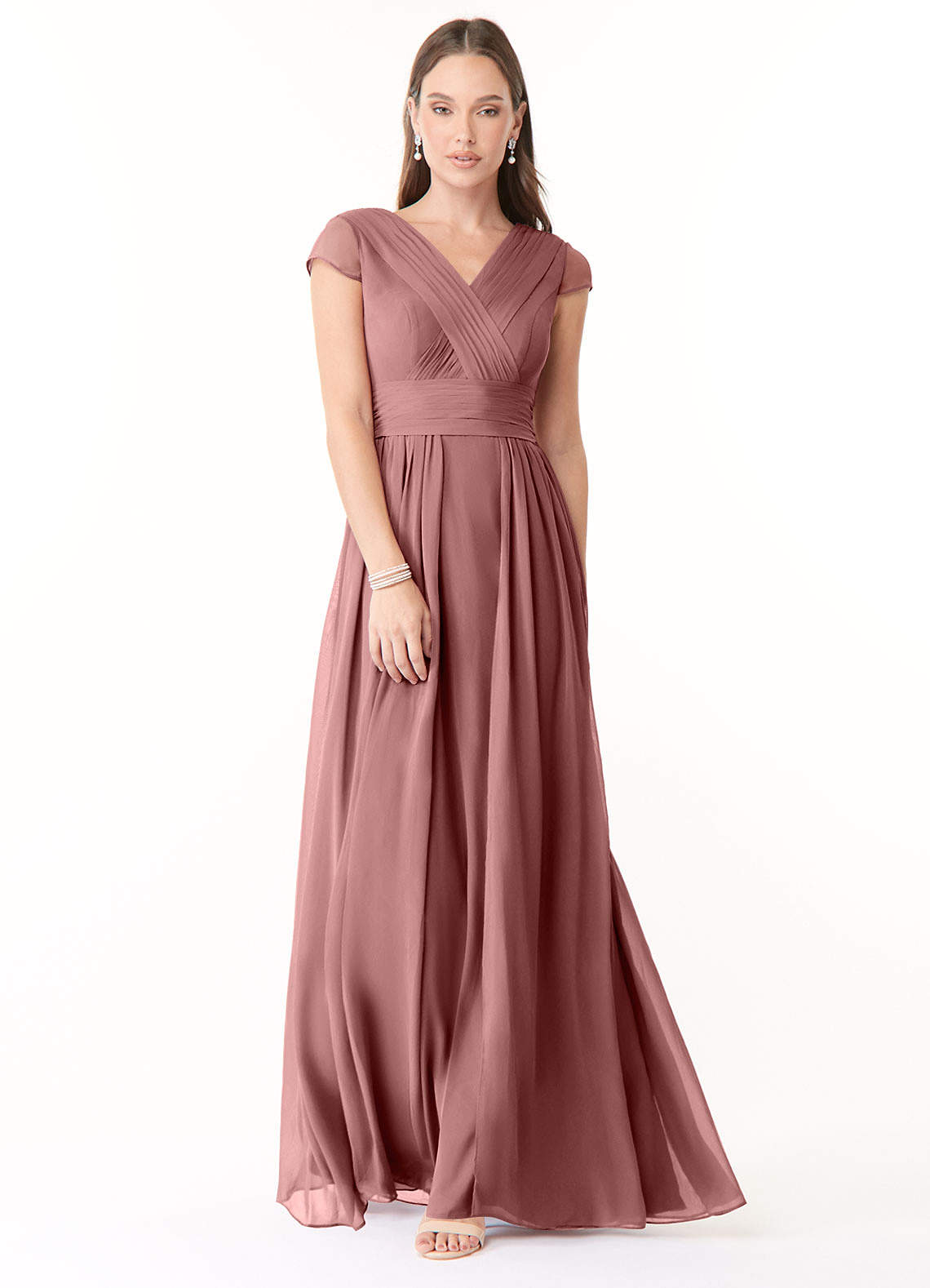 Azazie Organa Bridesmaid Dresses Desert Rose A-Line Pleated Chiffon Dress image1