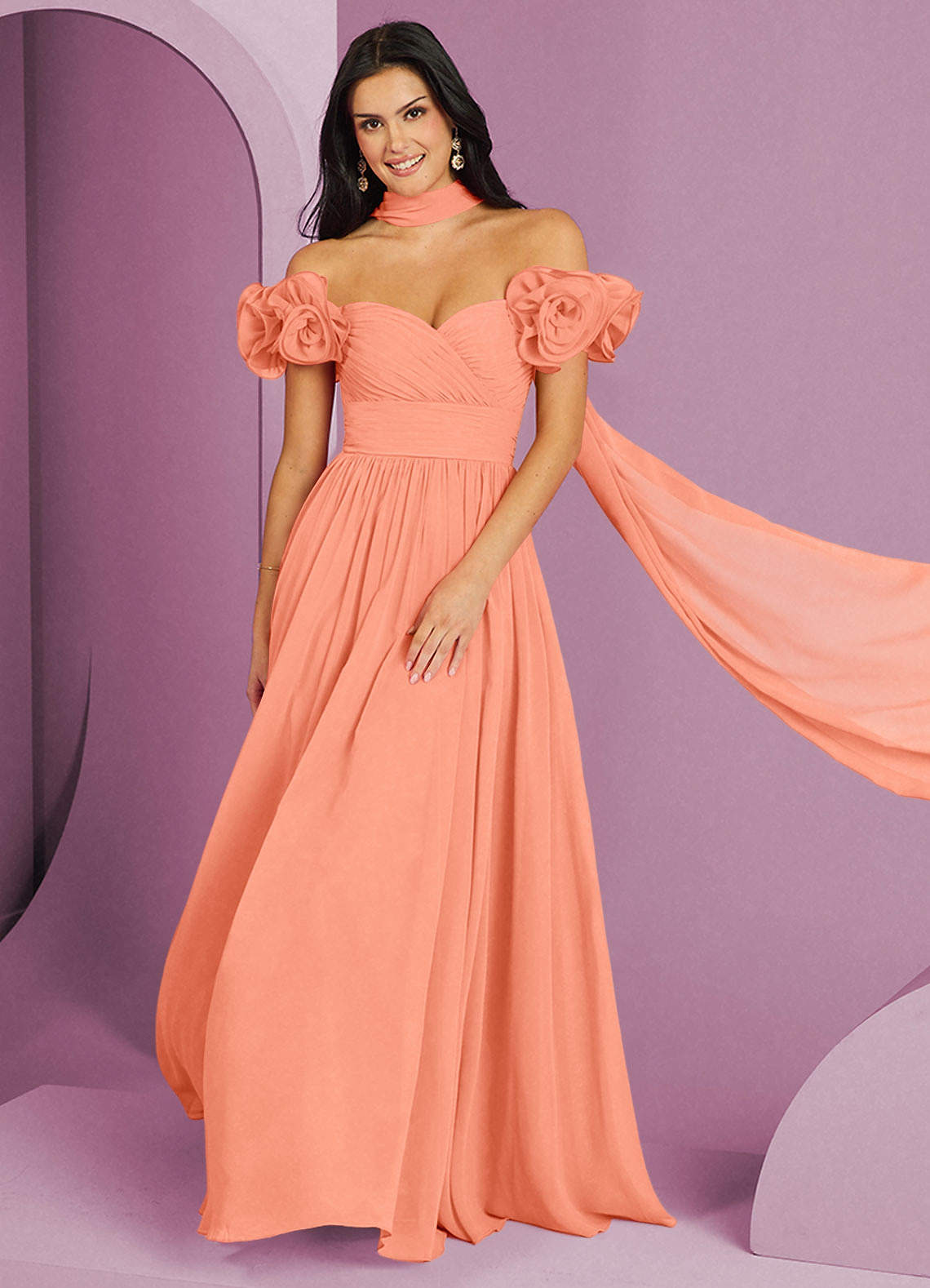 Barbie ♥ Azazie Bridesmaid Dresses Sunset A-Line Off the Shoulder Chiffon Convertible Dress image1