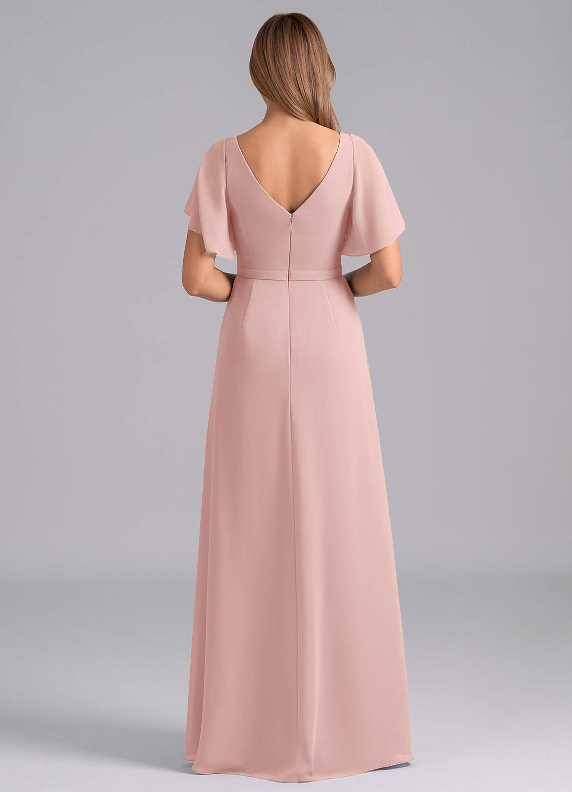 Azazie Ambrosia Bridesmaid Dresses Powder Pink A-Line Pleated Chiffon Dress image5