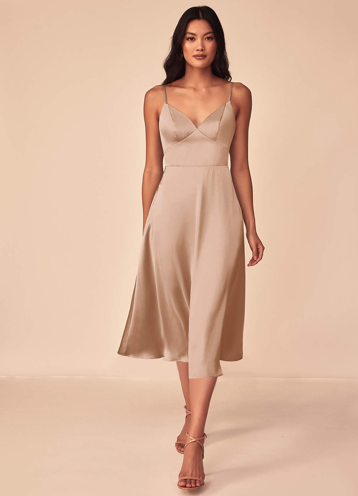 Azazie Dottie Bridesmaid Dresses English Rose A-Line Stretch Satin Dress image1