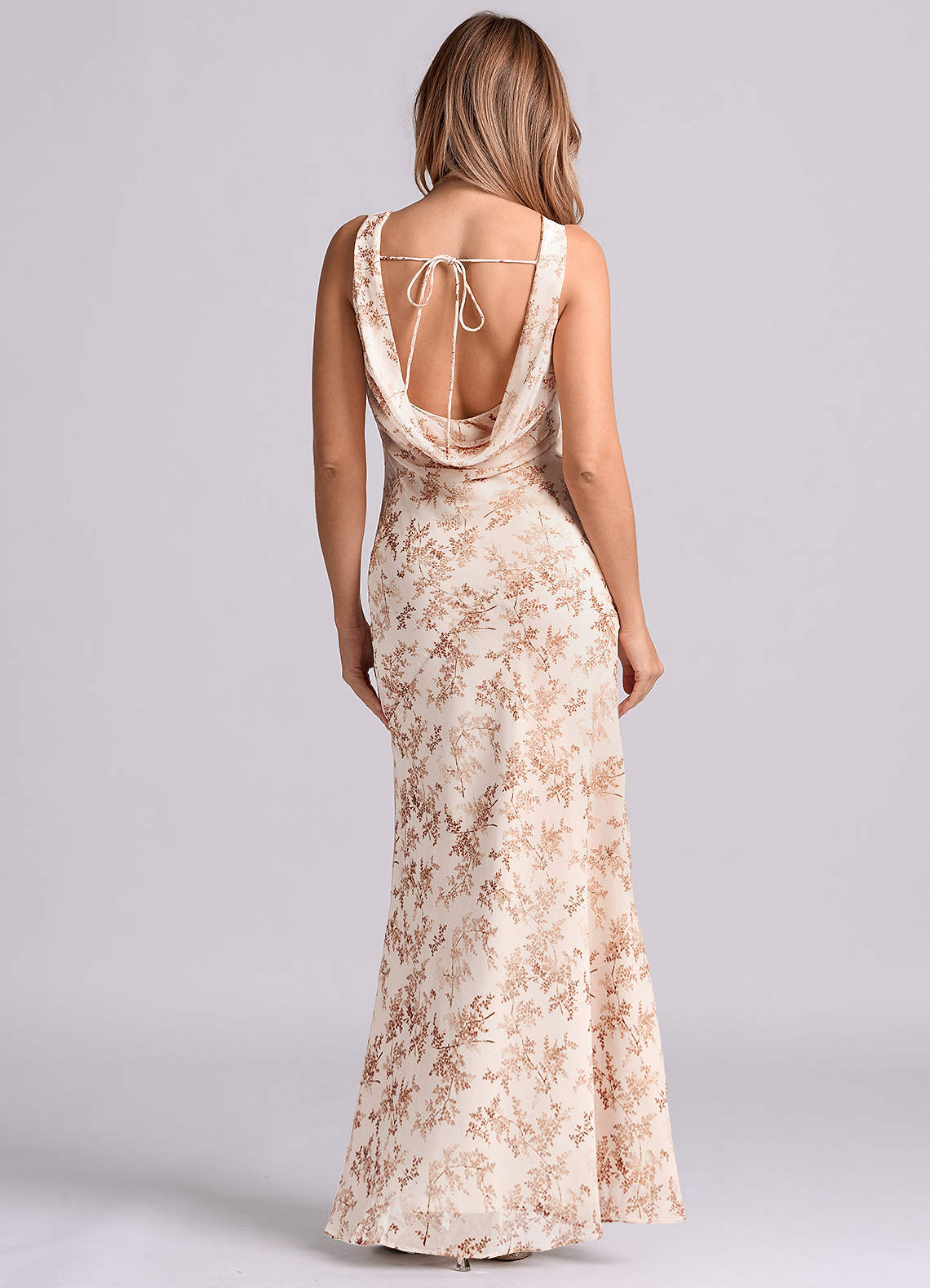 Azazie Mermaid Cowl Floor-Length Chiffon Bridesmaid Dresses - Pink Fern Floral