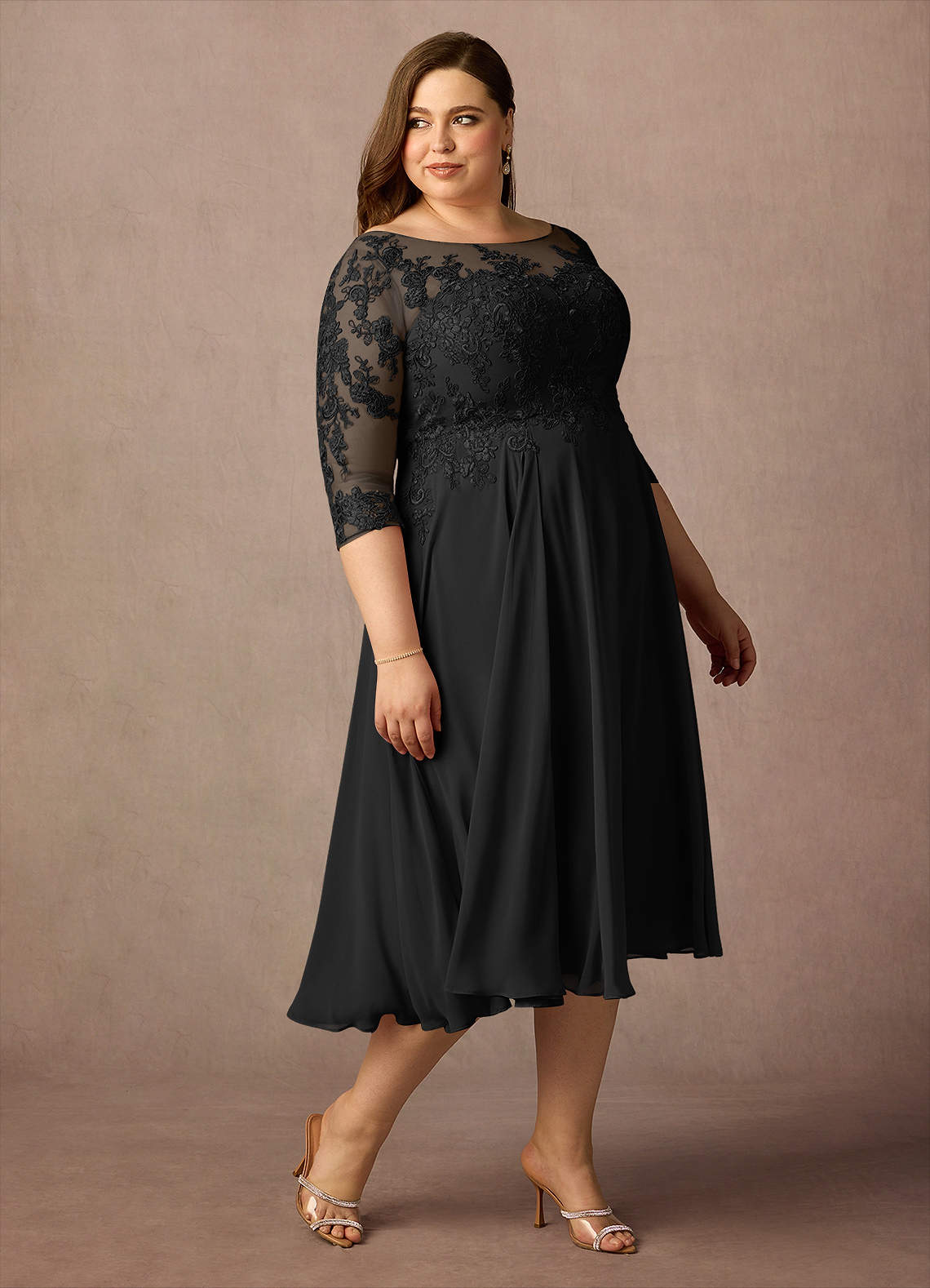 Azazie Marge Mother of the Bride Dresses Black A-Line Scoop Lace Chiffon Dress image9