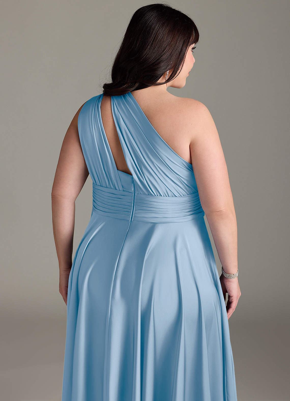 Azazie Charlize Bridesmaid Dresses Powder Blue A-Line One Shoulder Stretch Satin Dress image15
