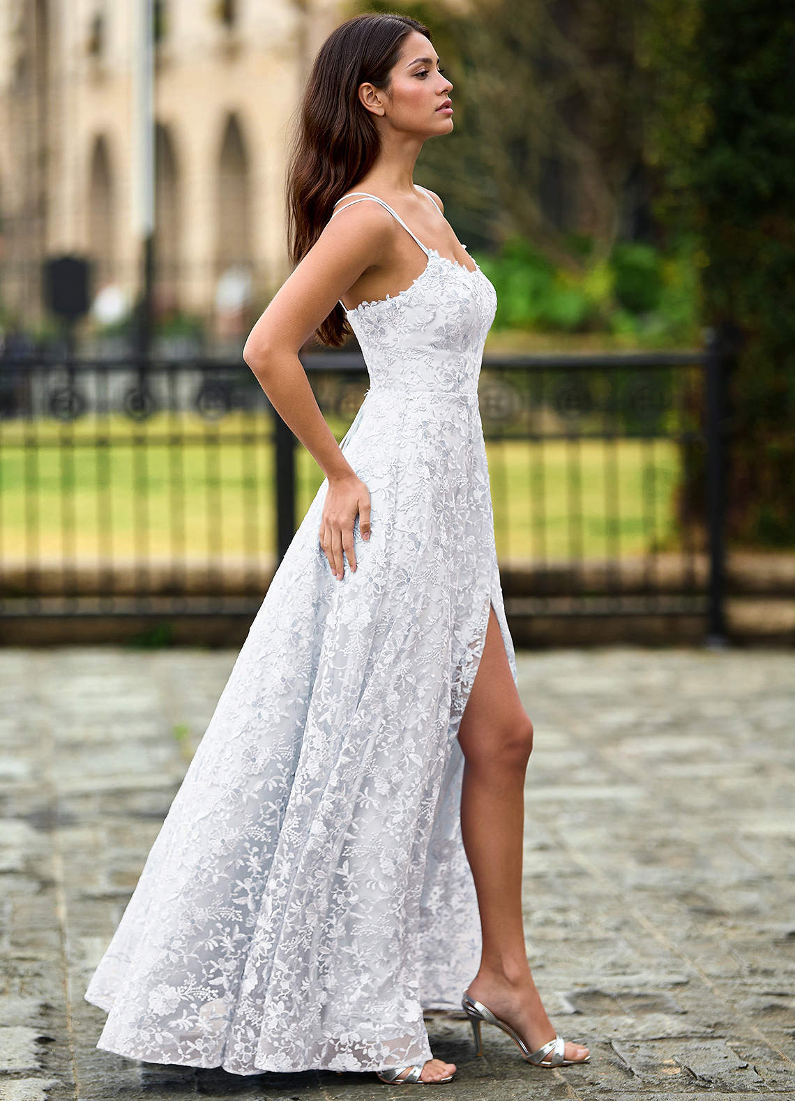 Azazie 2026 Sexy Lace Up Lace A-Line Prom Dress Ivory Gown