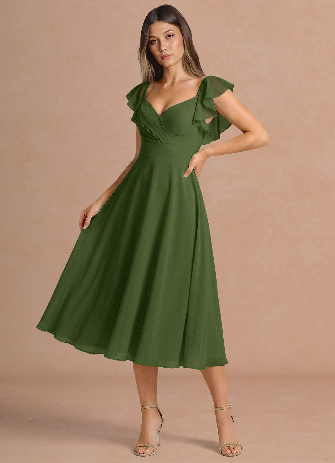 olive green midi dress Ottilie Olive Green Pleated Midi Dress