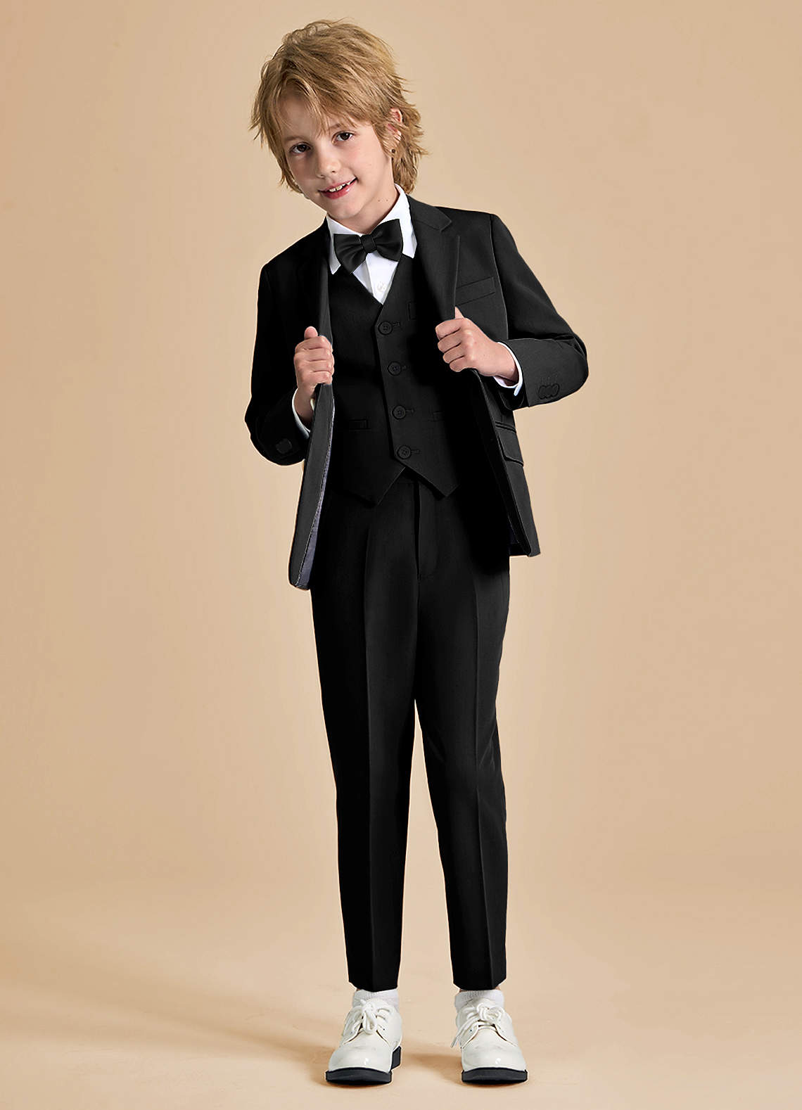 front Oliver Niños Negro Traje de 5 piezas
