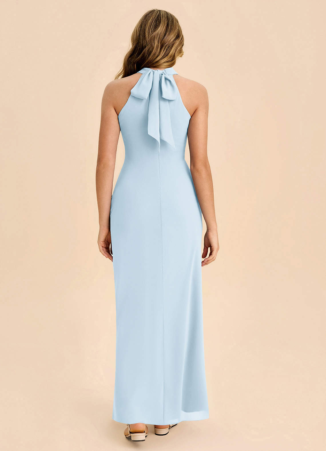 Azazie Doretta Junior Robe Fourreau en Mousseline de soie Plissée Bleu Ciel image1