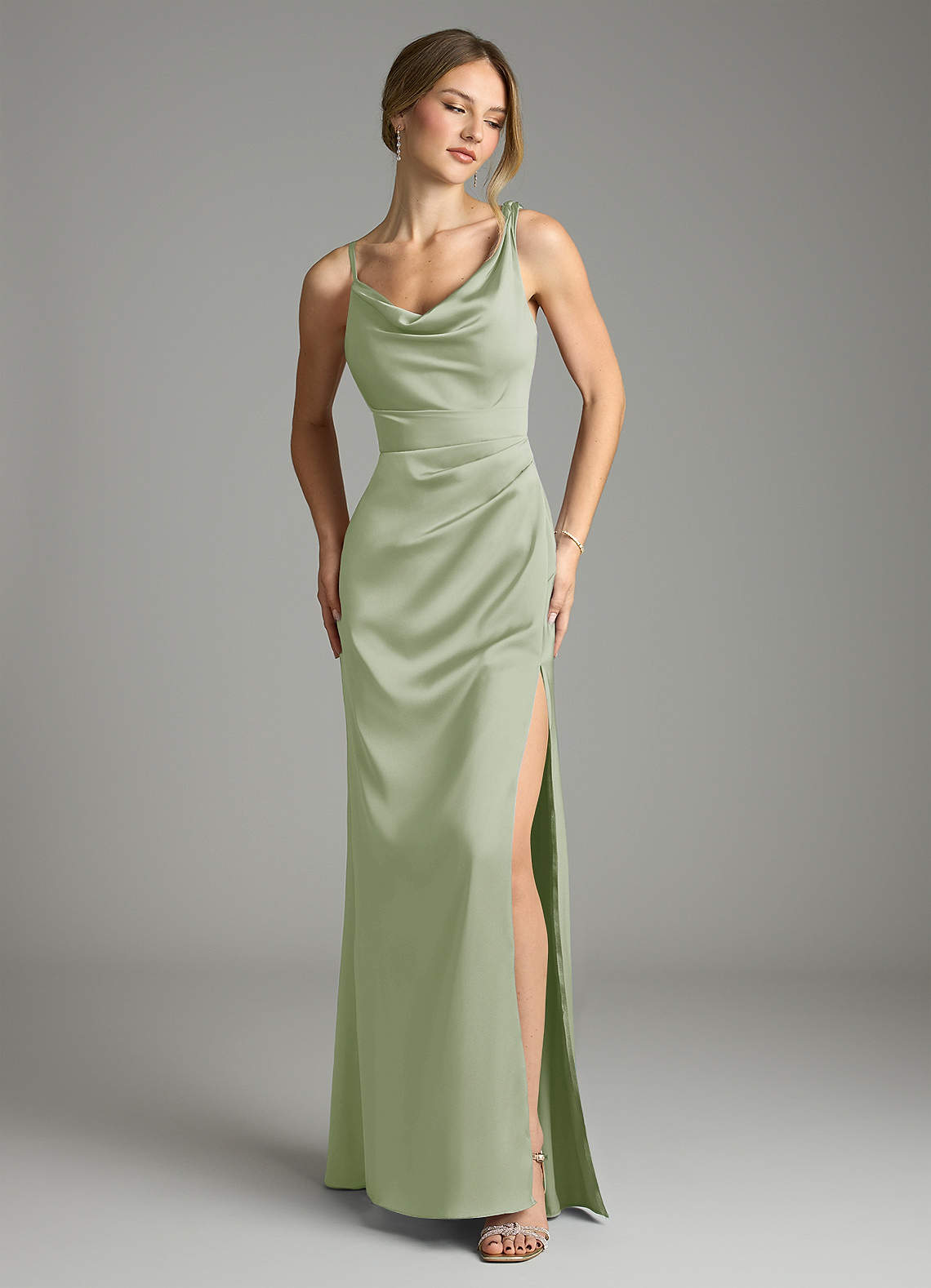 slim fit dress slacks Vara Satin Maxi Wrap Dress