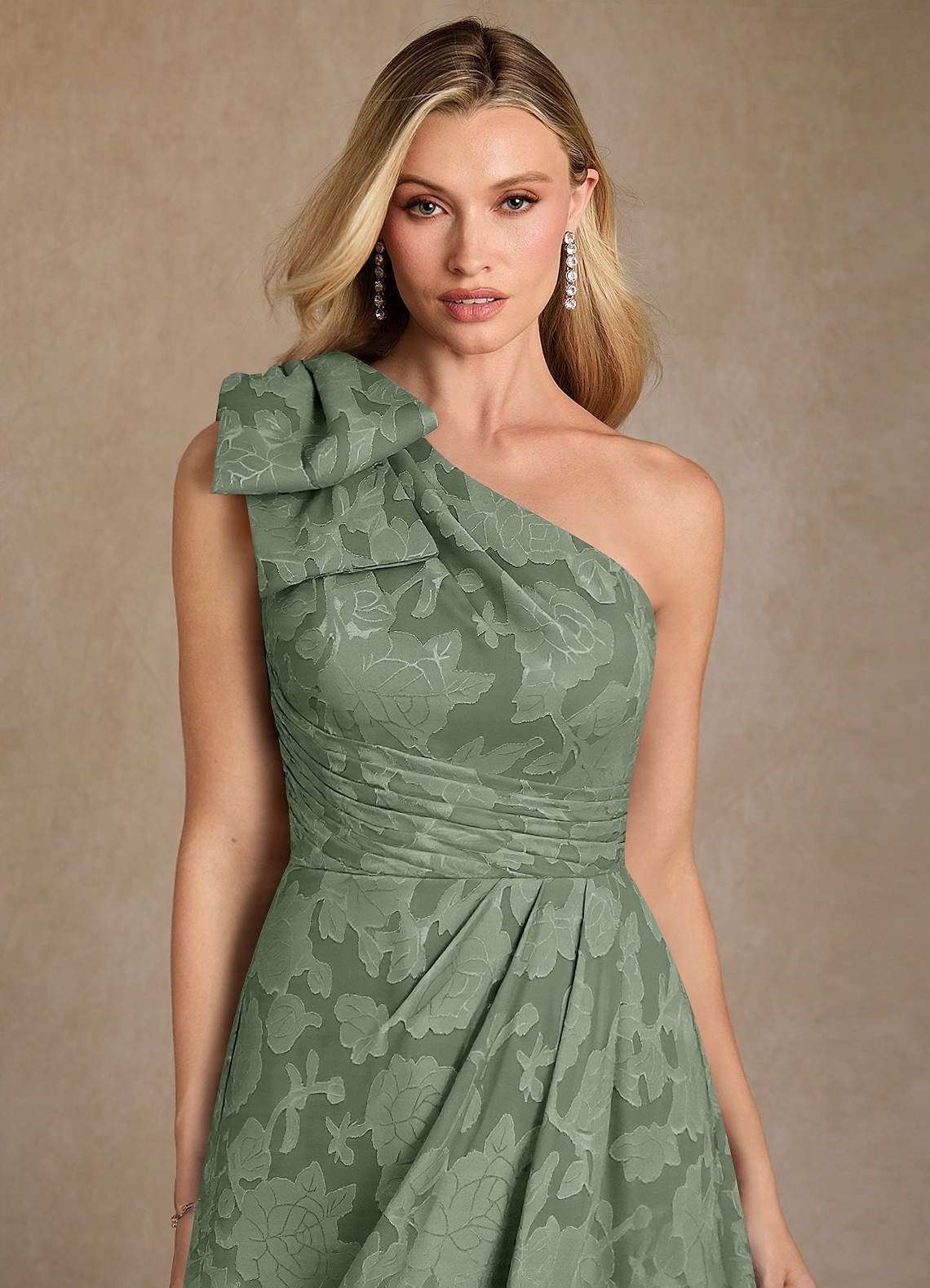 Azazie Easton Mother of the Bride Dresses Matcha Ball-Gown One Shoulder Floral Burnout Dress image2