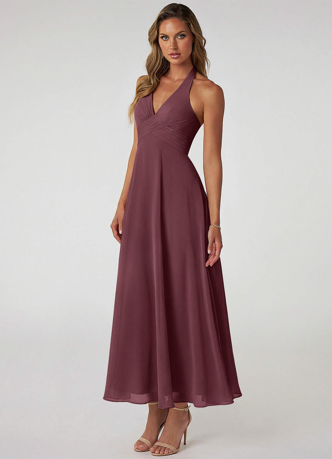 tea length bridesmaid dresses chiffon Azazie Tessie Half Sleeves