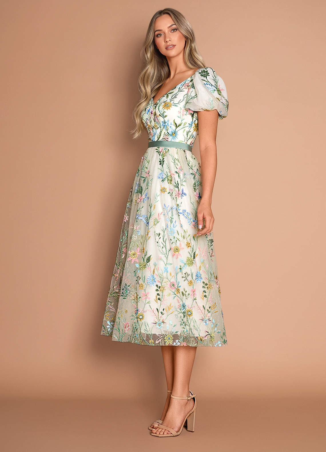 Marisa Champagne Multi Midi klänning image2