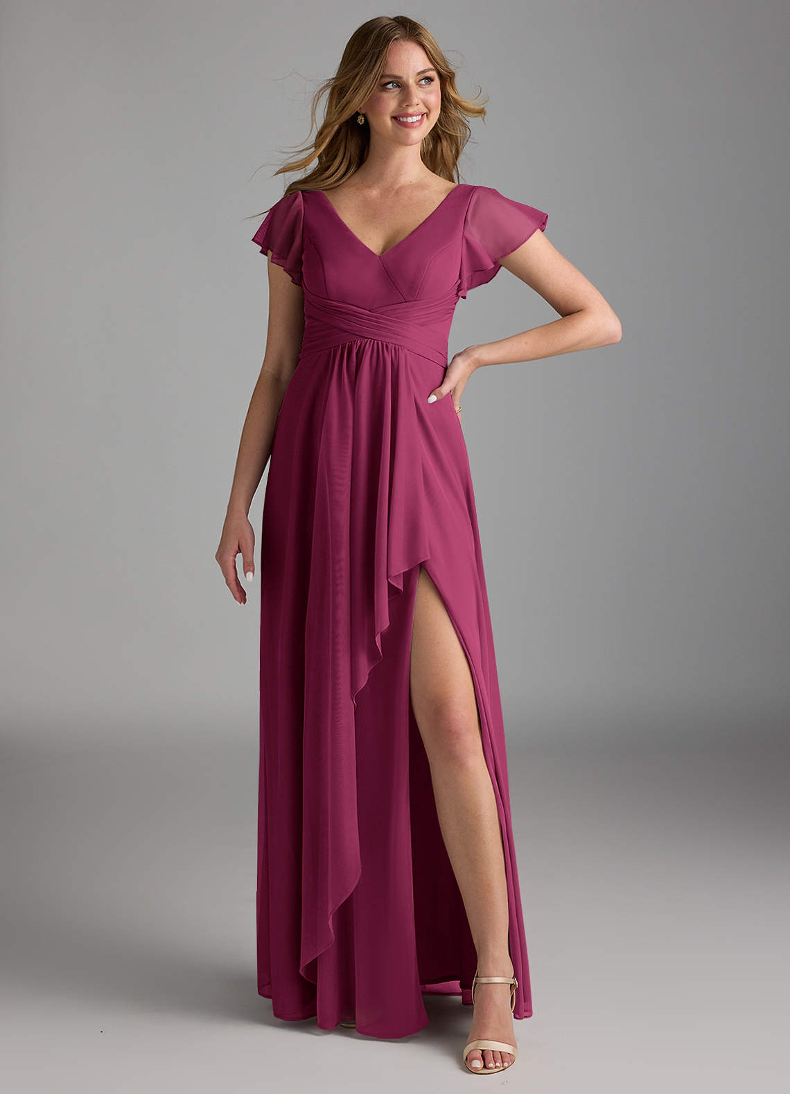 Azazie Omari Bridesmaid Dresses Mulberry A-Line Mesh Dress image1