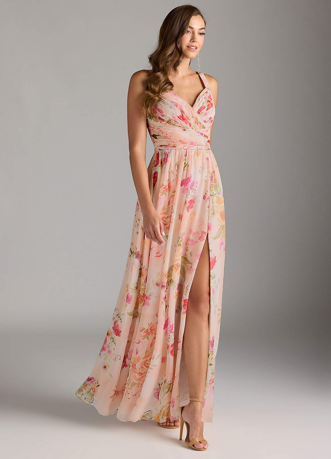 Azazie Chanel Jurken voor bruidsmeisjes Jurk van Chiffon met A-Lijn Geplooid Abstract Boeket Bloemen image4
