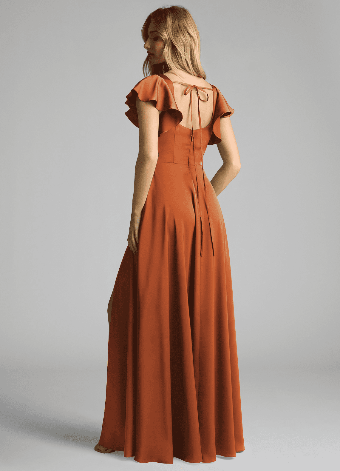 Azazie Bondi Bridesmaid Dresses Cinnamon A-Line Bow Stretch Satin Dress image2